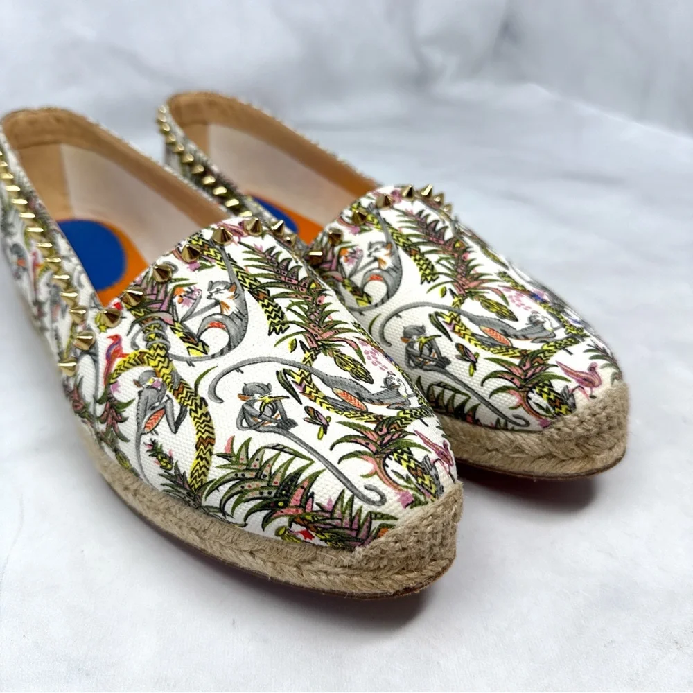 Christian Louboutin Loubi Jungle Ares Spike Studded Flat Espadrille Shoes 41